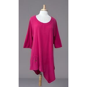 Cottonways Rose Magenta Gauze Asymmetric Lagenlook Tunic Top Womens 2 L/XL